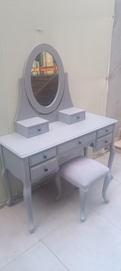 Dresuar 90144 makyaj masa 7çekm kayın aslan ayak parlak lake gri hareketli ayna thumbnail 1