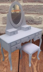 Dresuar 90144 makyaj masa 7çekm kayın aslan ayak parlak lake gri hareketli ayna thumbnail 2