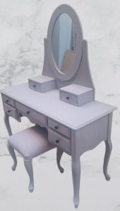 Dresuar 90144 makyaj masa 7çekm kayın aslan ayak parlak lake gri hareketli ayna thumbnail 6