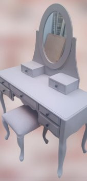 Dresuar 90144 makyaj masa 7çekm kayın aslan ayak parlak lake gri hareketli ayna thumbnail 7