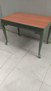 Çalışma masa ST 90141 model kayın aslan ayak Parlak ceviz yeşil renk uyum El yapı - 4