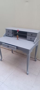 Çalışma masa ST 90138 klasik kayın aslan ayak kütüphane Parlak lake gri El Yapı - 1