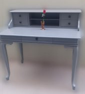 Çalışma masa ST 90138 klasik kayın aslan ayak kütüphane Parlak lake gri El Yapı - 6