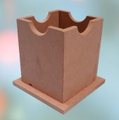 Hobi 90062 Dekoratif Masaüstü Kalemlik Ahşap MDF Kare El Yapım - 3