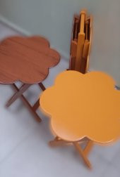 Çanta Zigon 90106 Sehpa Papatya Model Dörtlü Ahşap MDF Ceviz-Hardal Uyum El Yapım - 2