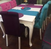 Masa-Sandalye 13593 ASLAN Model Kayın Aslan Kapiton Parlak Beyaz açıl masa tabla - 1