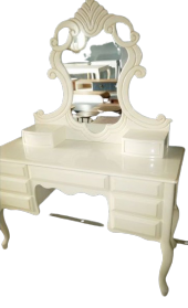 Dresuar 13573 Makyaj Masa Kayın Aslan Ayak Aslan Baş Oyma Nakış Ayna Parlak krem - 1