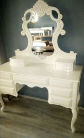 Dresuar 13573 Makyaj Masa Kayın Aslan Ayak Aslan Baş Oyma Nakış Ayna Parlak krem - 2