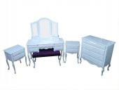 Makyaj Masa 12550 7Çekme SET Kanat ayna Puf Modl Kayın Aslan Ayk Komod Beyaz Lake - 1