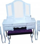 Makyaj Masa 12550 7Çekme SET Kanat ayna Puf Modl Kayın Aslan Ayk Komod Beyaz Lake - 2