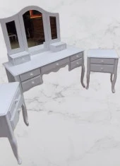 MAKYAJ MASA 13728 Dresuar model takım 7Çekm Kayın Aslan Ayk Beyaz Lake El yapım - 6