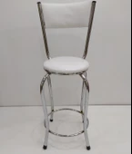 Sandalye 17856 BAR Tipi Yüksek Model BEYAZ Suni deri Metal Çelik nikelaj El Yapım - 2