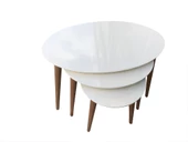 Zigon 13710 Sehpa Kayın Retro Konik Ayak Model Oval Beyaz Tabla ceviz El Yapım thumbnail 2