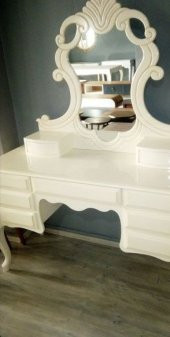 Makyaj Masa 12774 Dresuar Kayın Aslan Ayak Krem 9Çekm Oymalı Nakış Ayna El YapıM - 1