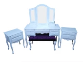 Makyaj Masa 17953 Dresuar Klasik Kayın Aslan ayak Kanat ayn 2komod Benc beyaz - 1