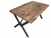 Masa 18049 Kütük desen Model Ceviz Kaplama ceviz renk tabla Metal X Ayak El yapım - 2