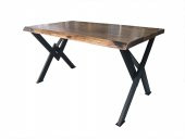 Masa 18049 Kütük desen Model Ceviz Kaplama ceviz renk tabla Metal X Ayak El yapım - 3