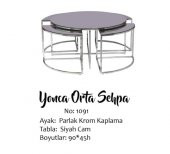 Brc YONCA 17548 Zigon-Orta Sehpa Düz Siyah Temper Cam Metal gümüş renk Kaplama El Yapım - 1