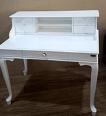 Çalışma Masa 18135 Klasik Model Kayın Aslan Ayak Parlak Beyaz Lake Porselen Kulp - 9