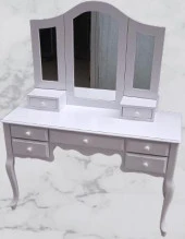 Makyaj Masa 17950 Dresuar 7çekm Klasik Kayın Aslan ayak beyaz lake Kanat ayna - 1