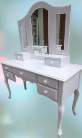 Makyaj Masa 17950 Dresuar 7çekm Klasik Kayın Aslan ayak beyaz lake Kanat ayna - 4