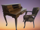 Çalışma Masa Klasik-Berjer 18205 ST Ceviz BabyFace Kumaş Aslan Ayak Eskitme Kulp - 8