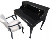 Çalışma Masa-Berjer 18483 ST Sandalye Siyah Lake Keten Aslan Ayak Porselen Kulp - 1