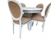 Masa-Sandalye 18572 Klasik Madalyon Model Kayın ayak Parlak beyaz Açıl MDF tabla - 2