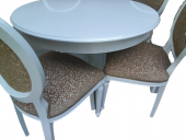 Masa-Sandalye 18572 Klasik Madalyon Model Kayın ayak Parlak beyaz Açıl MDF tabla - 4