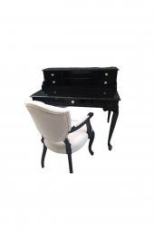 Çalışma Masa-Sandalye 18527 ST Kelebek Siyah Keten Kumaş Aslan ayak Porselen Kulp thumbnail 3