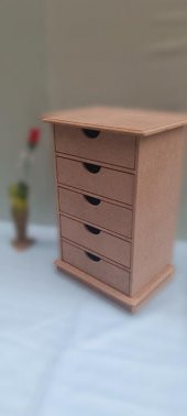 Hobi 90038 Dekoratif Takı Şifonyeri 5 Çekmece Model  HAM Ahşap MDF El yapımı - 8