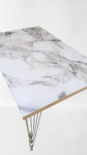 Masa-Sandalye 19640 Metal Midye Gold Kaplam Ayak Beyaz Mermer Desen Tabla El Yapı - 7