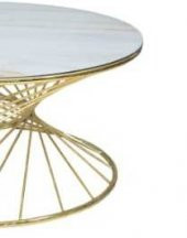 Brc 17549 Orta Sehpa RİVOLİ Model Beyaz mermer Cam Metal Gold renk Kaplam El Yapı - 3