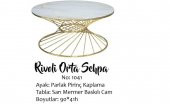 Brc 17549 Orta Sehpa RİVOLİ Model Beyaz mermer Cam Metal Gold renk Kaplam El Yapı - 4