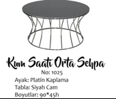 Brc 13356 Orta KUM SAAT Düz SİYAH Temper cam tabla PLATİN Renk Kaplama Metal Ayak thumbnail 1