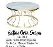 Brc Orta Sehpa 14050 Bufalo SARI Mermer TEMPER Cam Metal çelik GOLD renk kaplama - 1