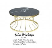 Brc 14051 Orta Sehp Bufalo SİYAH Mermer TEMPER Cam Metal GOLD renk kaplam El yapı thumbnail 1