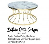 Brc Orta Sehpa 14052 Bufalo MODEL Beyaz Mermer TEMPER Cam Metal çelik GOLD renk kaplama El Yapım - 1
