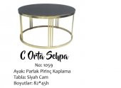 Brc Orta Sehpa 14058 C Model Düz Siyah TEMPER Cam Metal GOLD renk Kaplama Ayak El YapıM thumbnail 1