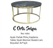 Brc 14059  ORTA sehpa C Model Siyah mermer TEMPER Cam Metal gold renk Kaplam Ayak - 1