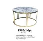 Brc 14057 Sehpa C Model BEYAZ MERMER TEMPER Cam Metal GOLD renk Ayak El Yapım - 1