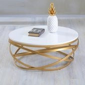 Orta Sehpa 17144 ZLF Dalga Metal Ayak Gold renk Kaplama Beyaz MDF Tabla El Yapım - 3