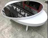 Orta sehpa 17140 Dönerli OVAL İNOVATİF Kayın Ayak MDF Tabla Parlak Beyaz füme cam thumbnail 1