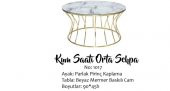 Brc 17555 Orta Sehpa KUMSAAT Beyaz Mermer Temper Cam Metal Gold Kaplama EL Yapım - 4