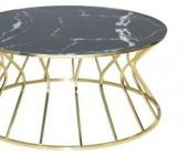 Brc 17561 Orta Sehpa Cadde Siyah Mermer Temper Cam Metal GOLD renk Kaplam El Yapı - 2