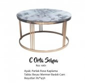 Brc 17566 Orta sehpa C Beyaz mermer Temper Cam Metal ROSE Kaplama Ayak El yapım thumbnail 3