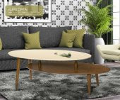 Orta sehpa 17604 OSM ELİPS Model Sehpa Parlak Ceviz Krem Kayın torna ayak El Yapı thumbnail 1