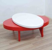 Orta sehpa 17780 Döner OVAL Kayın Retro Ayak Mdf Tabla Beyaz Kırmızı El Yapım - 1