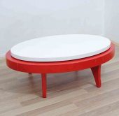 Orta sehpa 17780 Döner OVAL Kayın Retro Ayak Mdf Tabla Beyaz Kırmızı El Yapım - 3