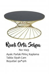 Brc 18515 Orta Sehpa RiVOLİ Model Siyah Düz Cam Metal Gold renk Kaplama El Yapım - 2